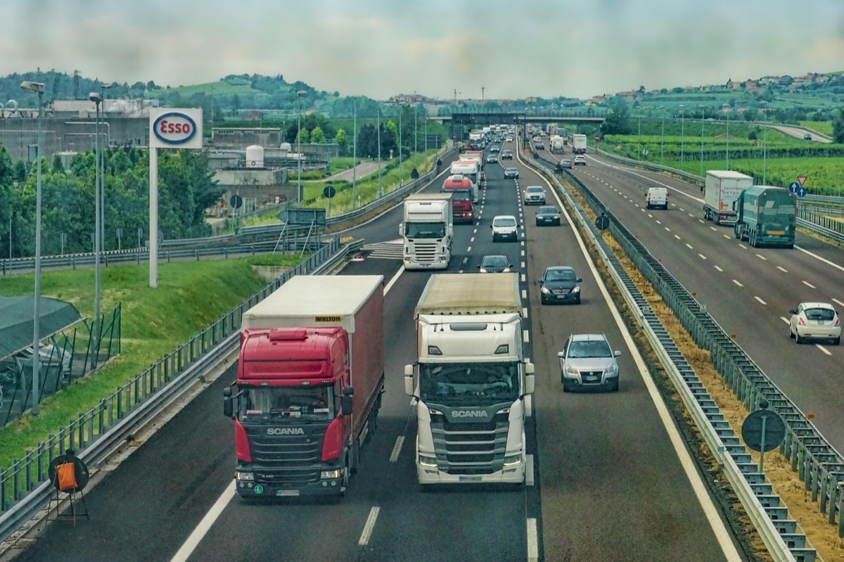 Freight trucks on an intercity highway